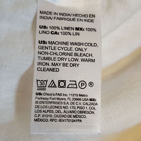 Chico's white 100% linen capri pants, zip & button w/ tie belt, size 8 (1) - Picture 6 of 8